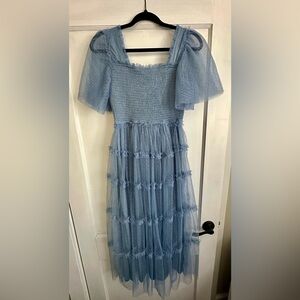 Polka Dot Tulle Smocked Maternity Midi Dress - S - Dress Day